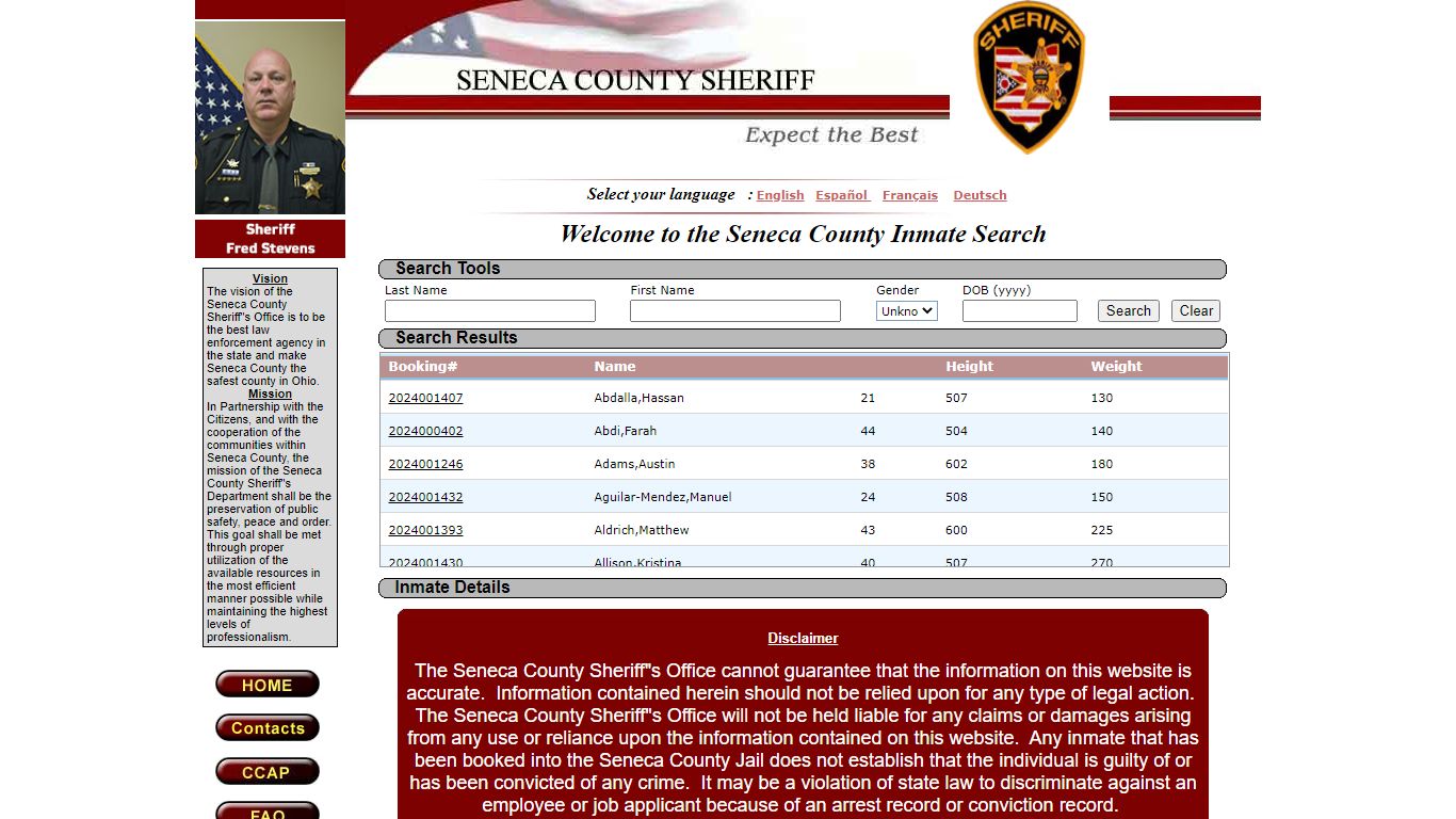 Seneca County Inmate Locator Website - Tiffin, Ohio